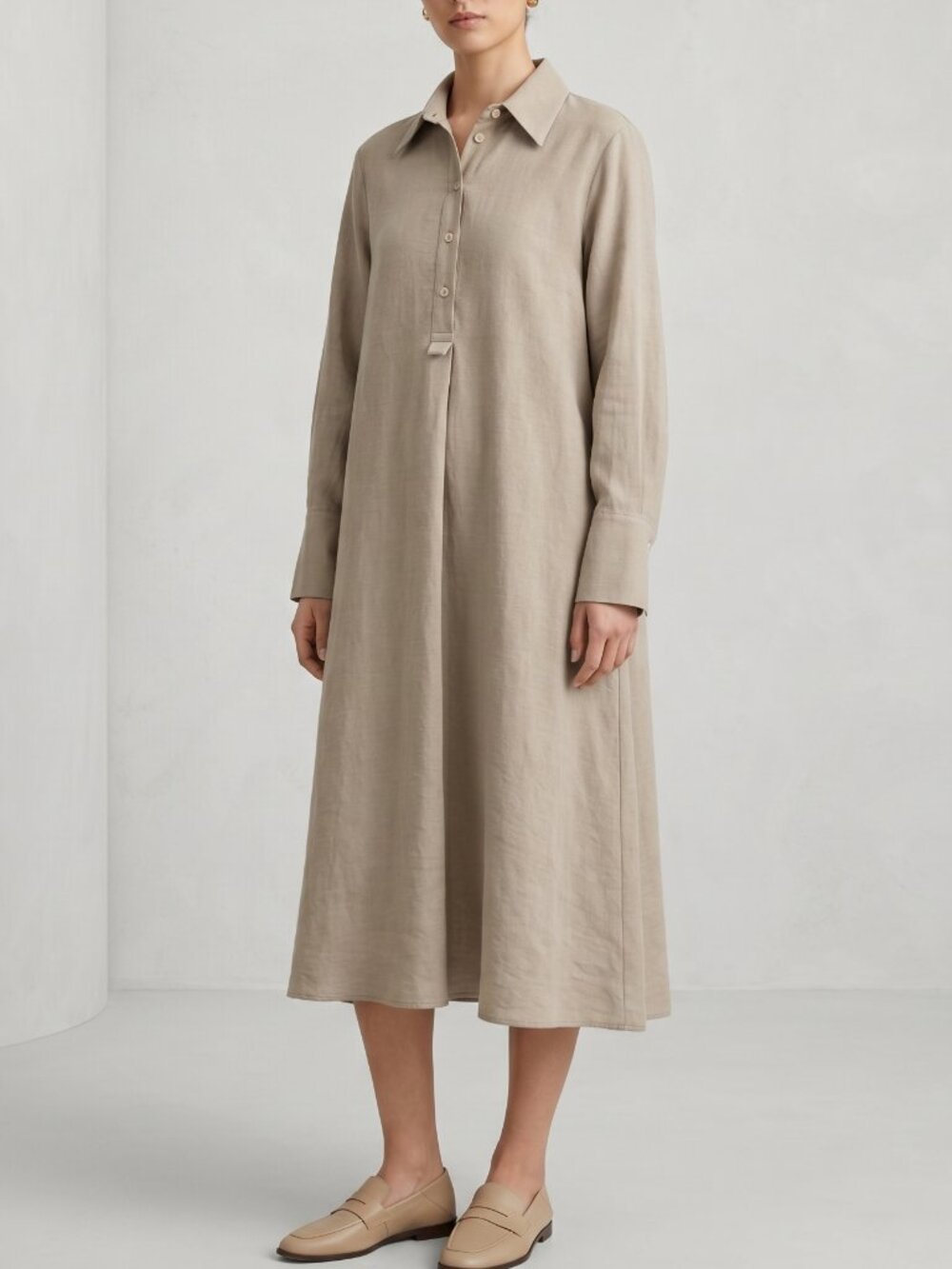 COS Wool Blend Shirtdress Taupe Size 8 Midi Relaxed Minimalist